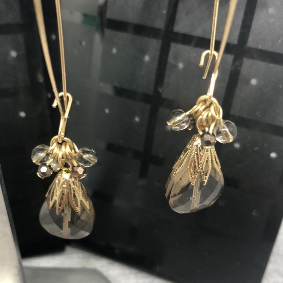 Bundle 2 stone and crystal trendy statement long wire hook earrings dangle drop. - Picture 7 of 7